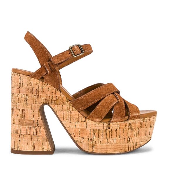 NEW Free People Lisbon MJ Platform Sandals in Brandy Suede